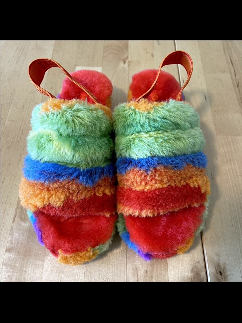 UGG Fluff Yeah Tie-Dye Rainbow Pride Slide Sz 12 - Picture 4 of 15